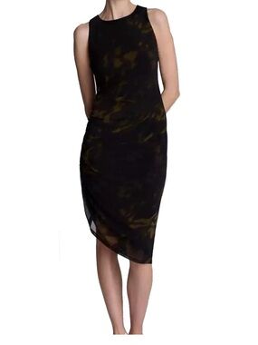 NWOT Kenneth Cole Black Dress with Olive Accents - Sleeveless Midi Sheath